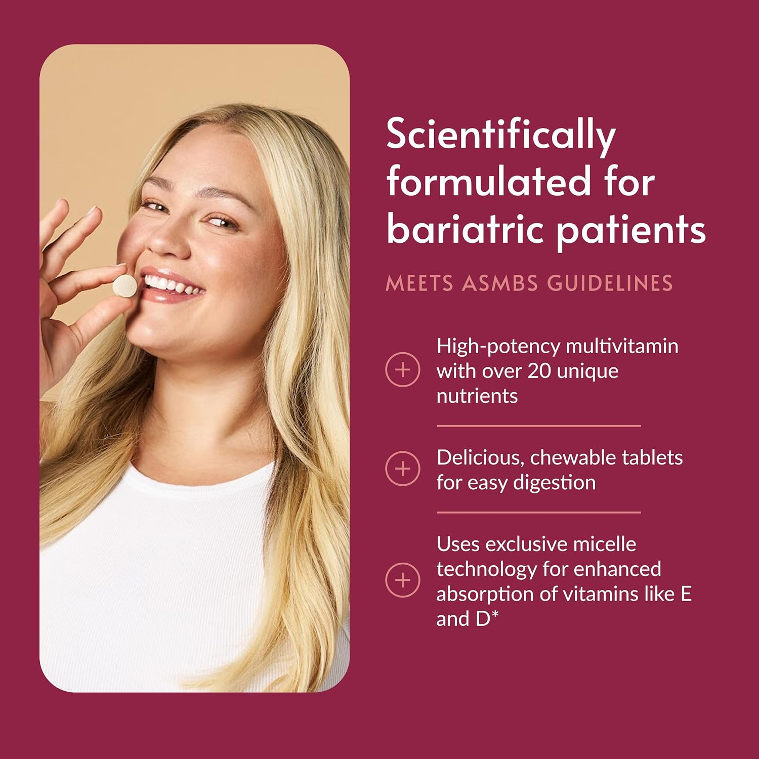 Bariatric Advantage Chewable Advanced Multi EA Sin Hierro - Multivitamínico Diario de Alta Potencia para Pacientes de Cirugía Bariátrica - Sabor Fruta Mixta - 60 Comprimidos