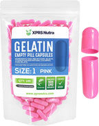 XPRS Nutra Cápsulas Vacías Tamaño 1 - 100 Unidades de Cápsulas de Gelatina - Cápsulas para Rellenar - Gelatina Bovina Pura (Rosa)