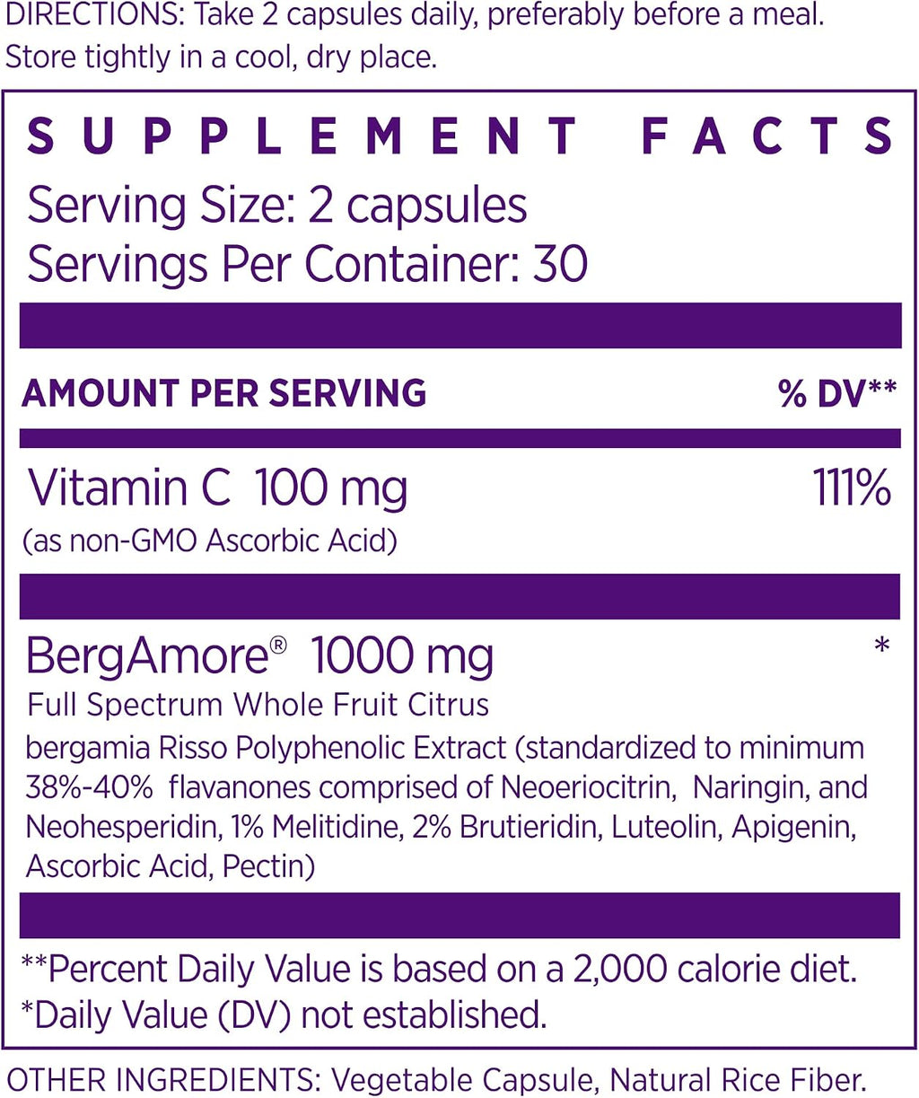 NAOMI Bergamota Italiana 1000mg Extra Fuerte - BergAmore® Patented - 60 Cápsulas Vegetales