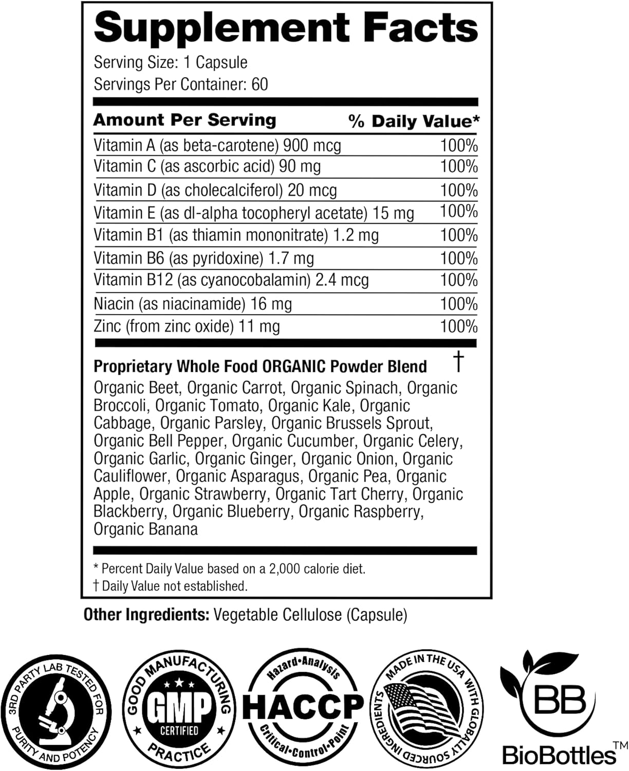 FeelGood Superfoods Vita Fruits and Veggies - Multivitamínico Orgánico de Frutas y Verduras, 60 Cápsulas