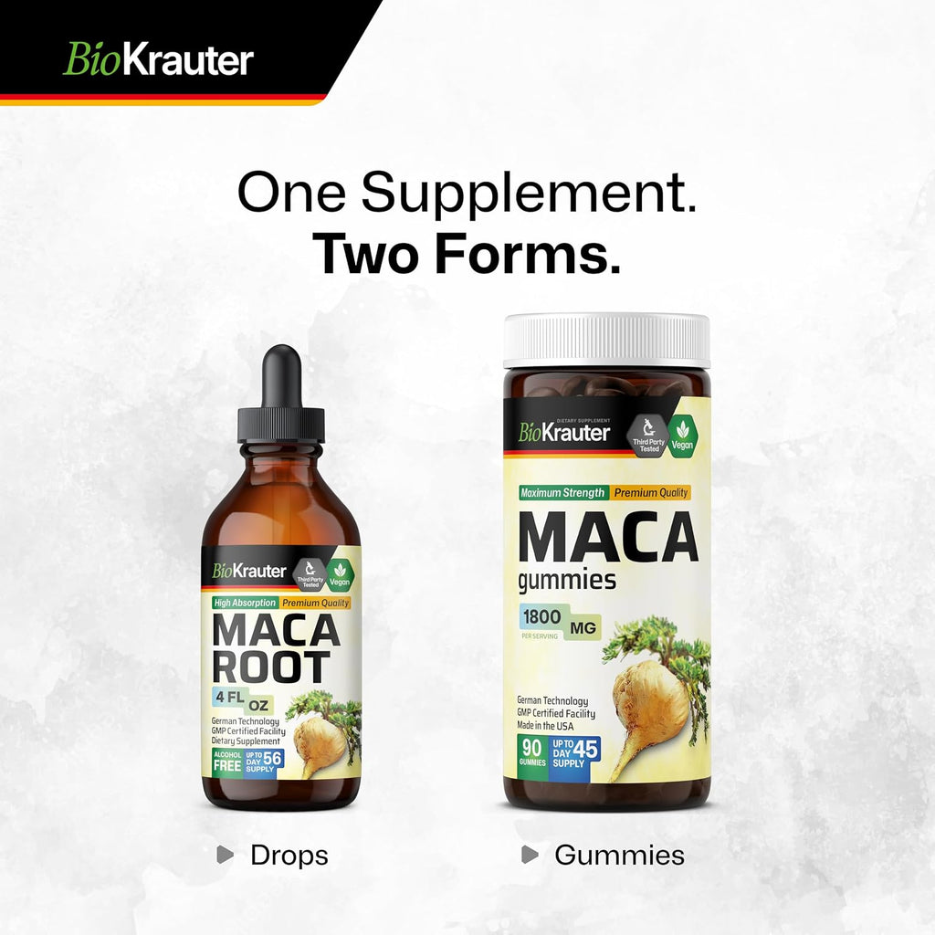 BIO KRAUTER® Maca Root for Women and Men - Vegan Maca Root Liquid Drops 680 mg for Drive & Active Lifestyle Support - 4 Fl.Oz., 56-Day Supply, Non-GMO, Alcohol & Sugar Free Herbal Supplements