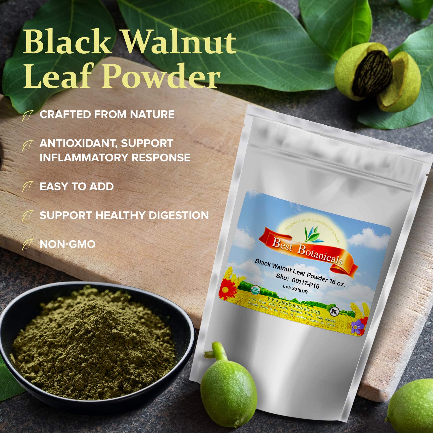 Best Botanicals Hoja de Nogal Negro en Polvo 453g