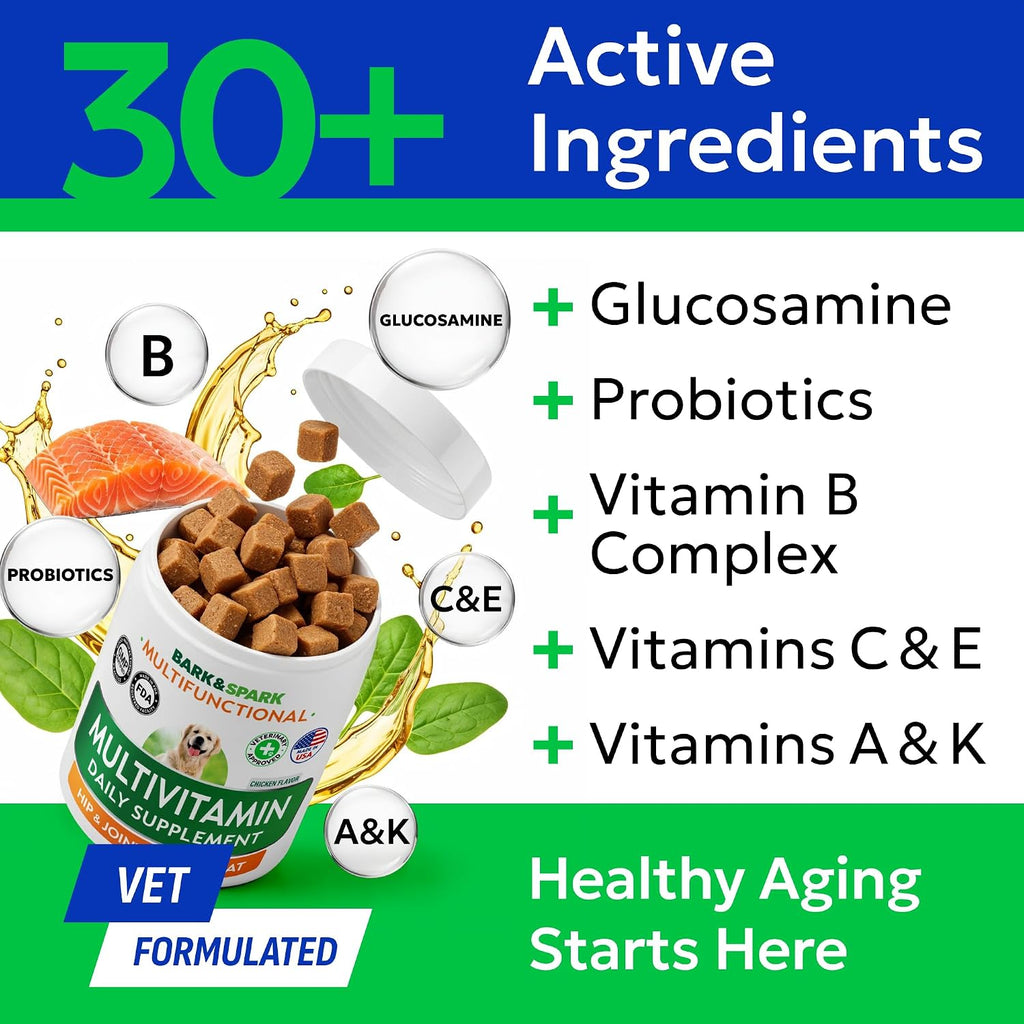 BARK&SPARK Multivitamínico para Perros con Glucosamina, Condroitina y Omega 3 - 120 Comprimidos