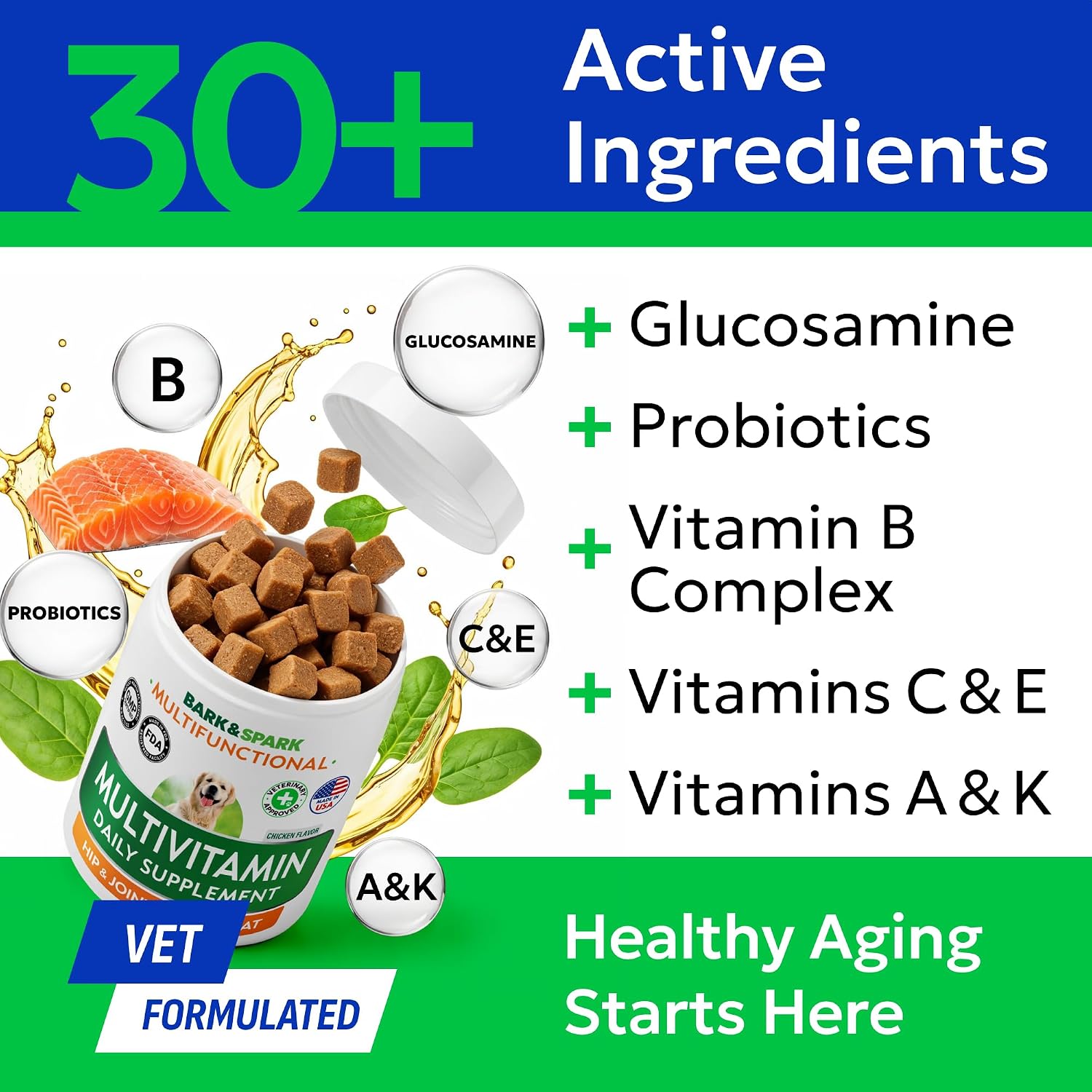 BARK&SPARK Multivitamínico para Perros con Glucosamina, Condroitina y Omega 3 - 120 Comprimidos