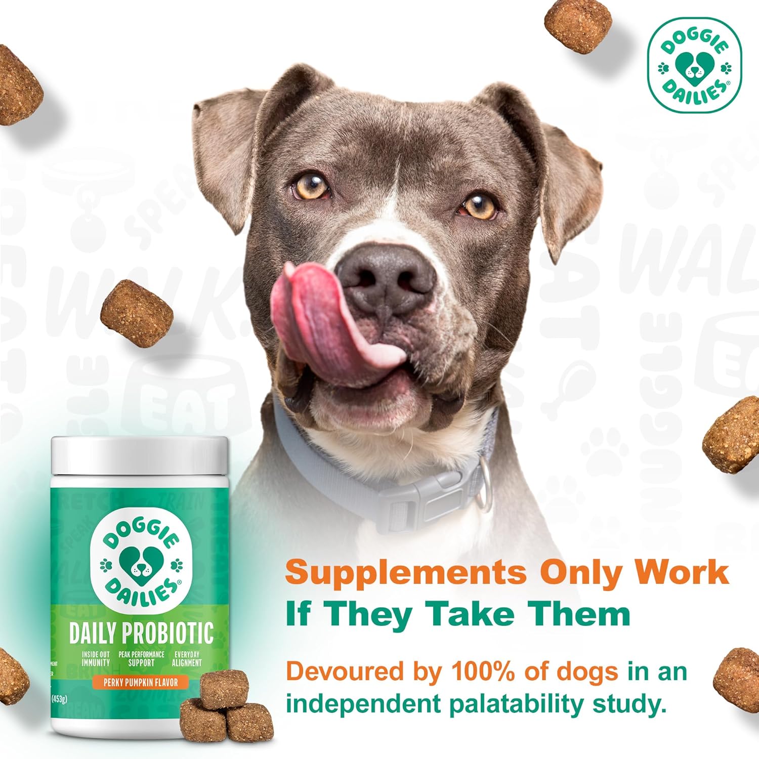 Doggie Dailies Probióticos para Perros con Prebióticos - 225 Masticables Blandos Sabor Calabaza