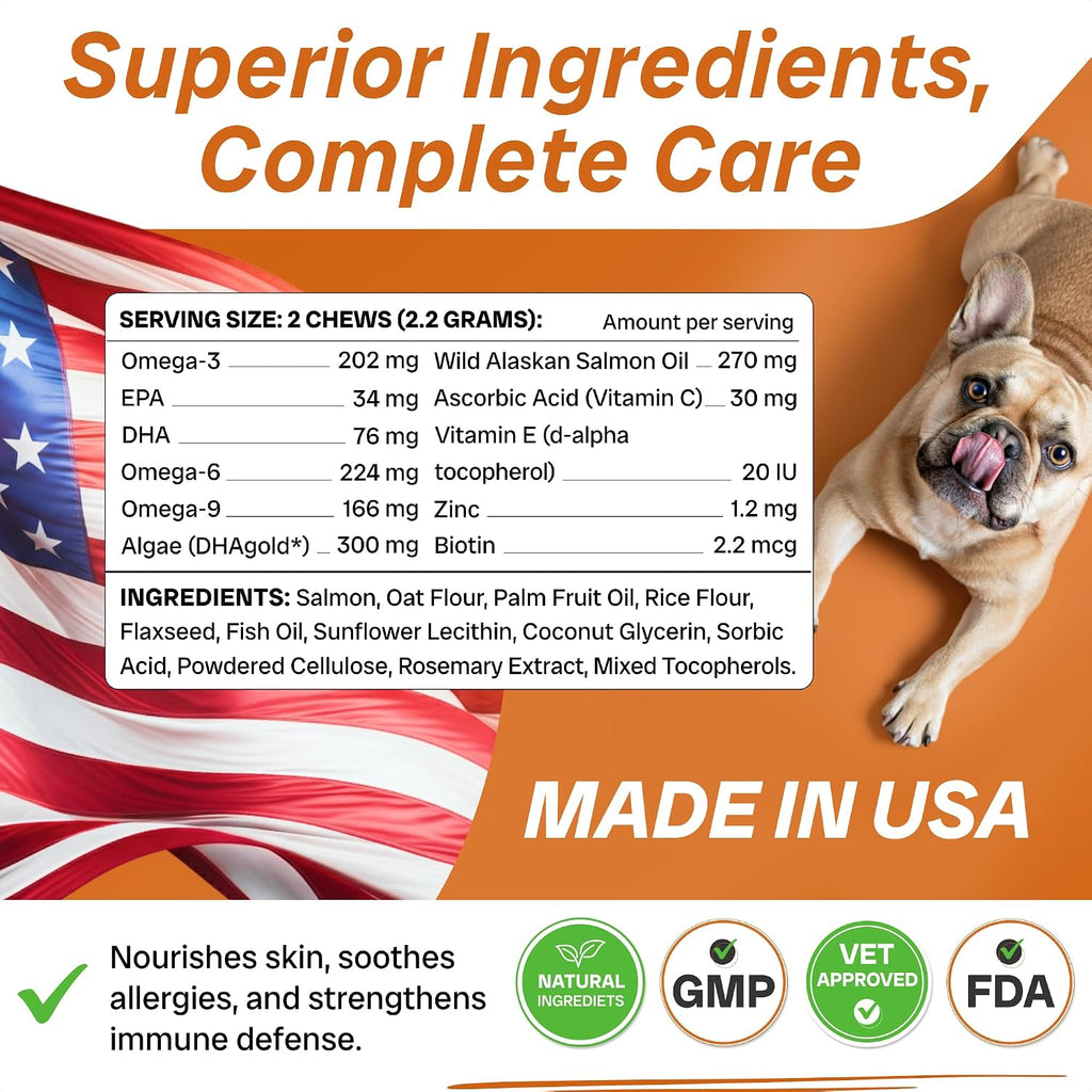 PawfectCHEW Aceite de Pescado Omega 3 para Perros - Suplemento de Salmón de Alaska con Omega 3,6,9 - Golosinas para Piel, Pelaje y Articulaciones