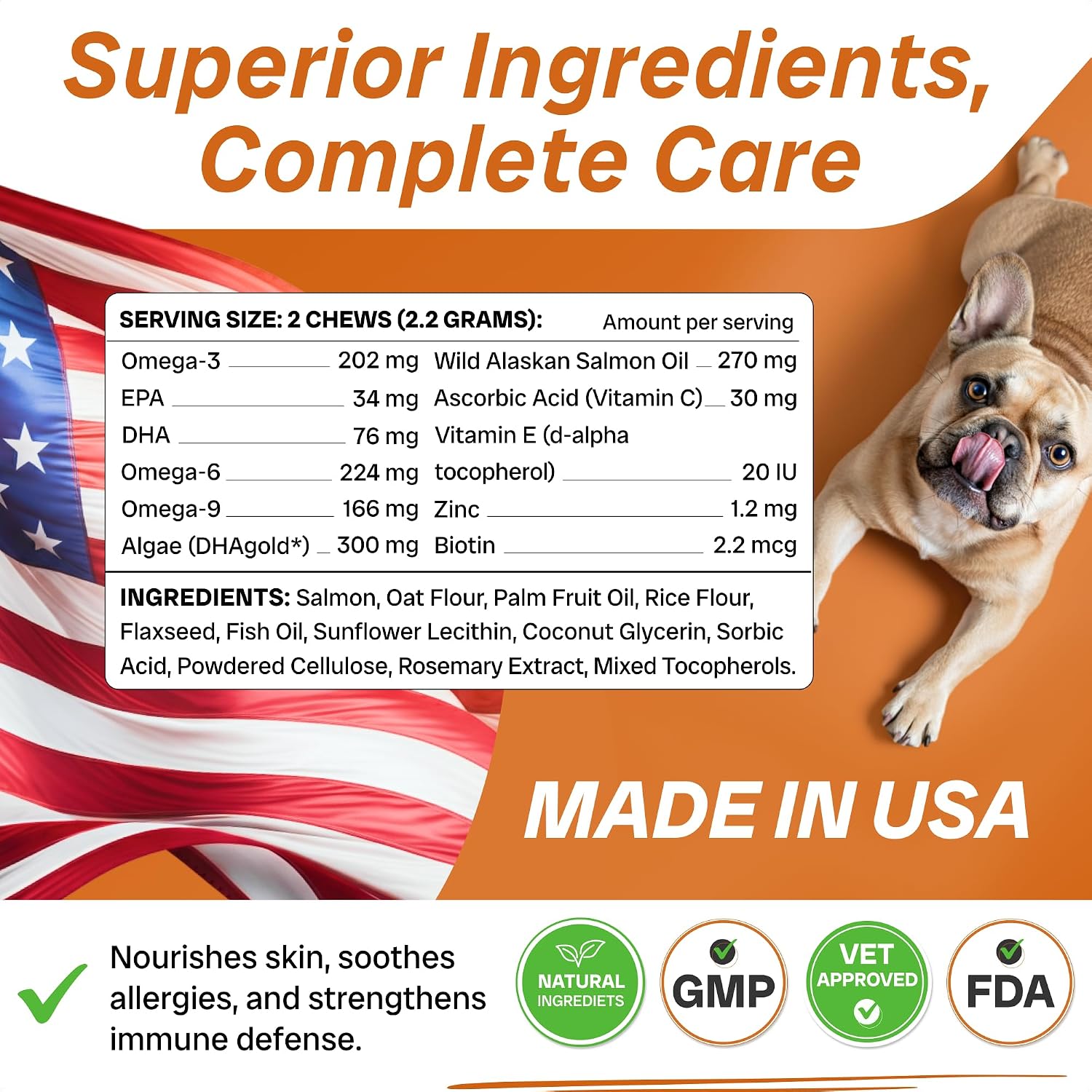 PawfectCHEW Aceite de Pescado Omega 3 para Perros - Suplemento de Salmón de Alaska con Omega 3,6,9 - Golosinas para Piel, Pelaje y Articulaciones