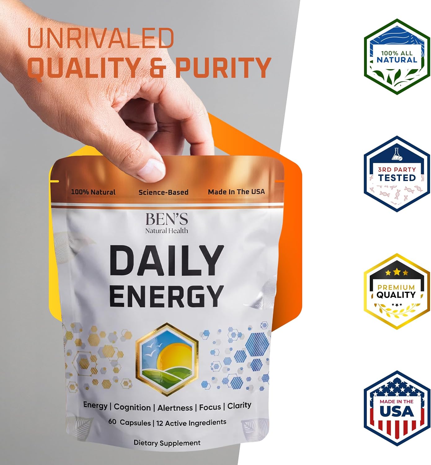 Ben's Natural Health Daily Energy con Vitaminas B y CoQ10 - 60 Cápsulas