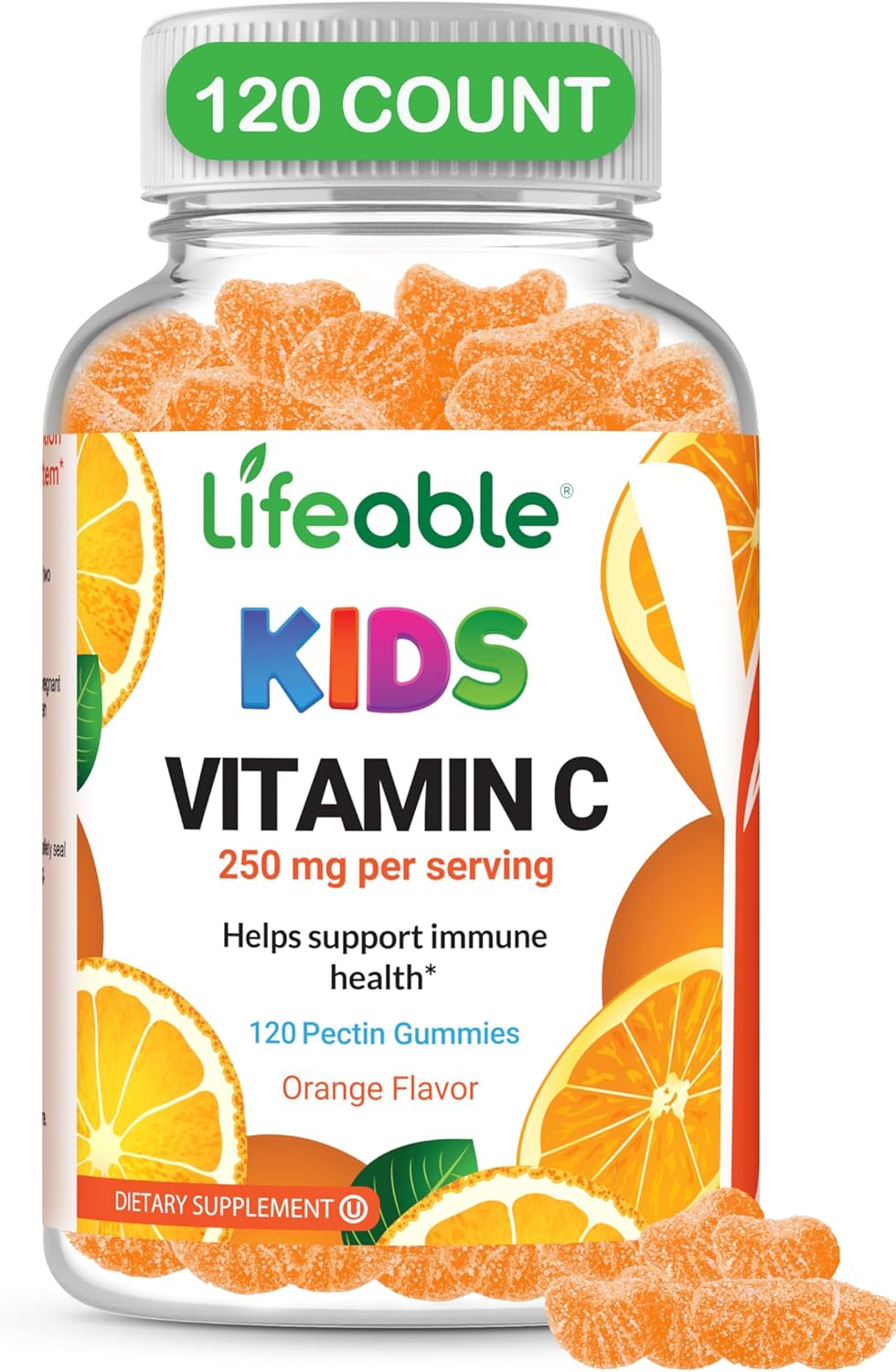 Doctors Finest Gomitas de Vitamina C para Niños – Vegano, Sin Gluten – Sabor Naranja – 250mg – 90 Gomitas (45 Dosis)