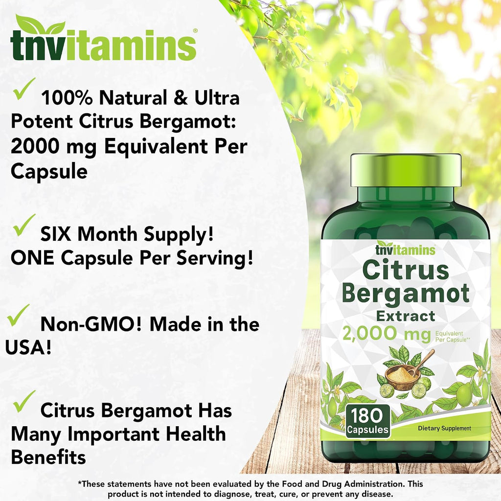 Citrus Bergamot 2000 mg - 180 Cápsulas | Suplemento de Bergamota Cítrica