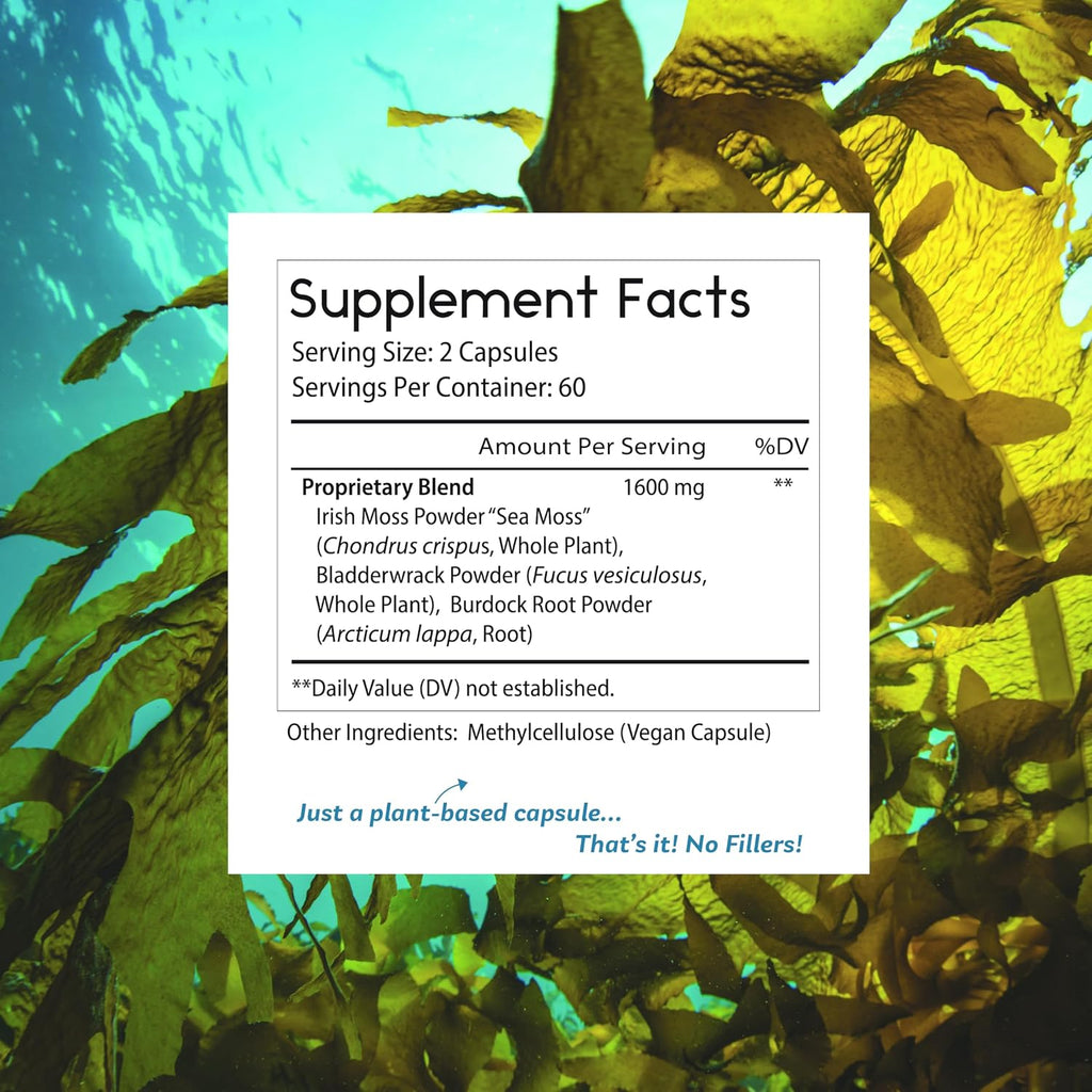 Thomas' all-natural Remedies Cápsulas de Musgo Marino Irlandés con Fucus y Bardana Orgánico, 120 Cápsulas