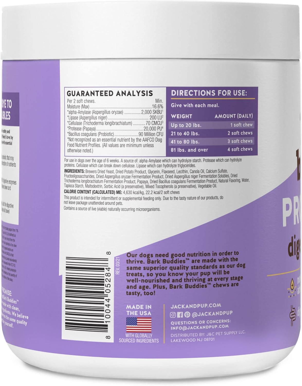 Jack&Pup Pro-Digest Bark Buddies - Probióticos Masticables para Perros (60 uds)