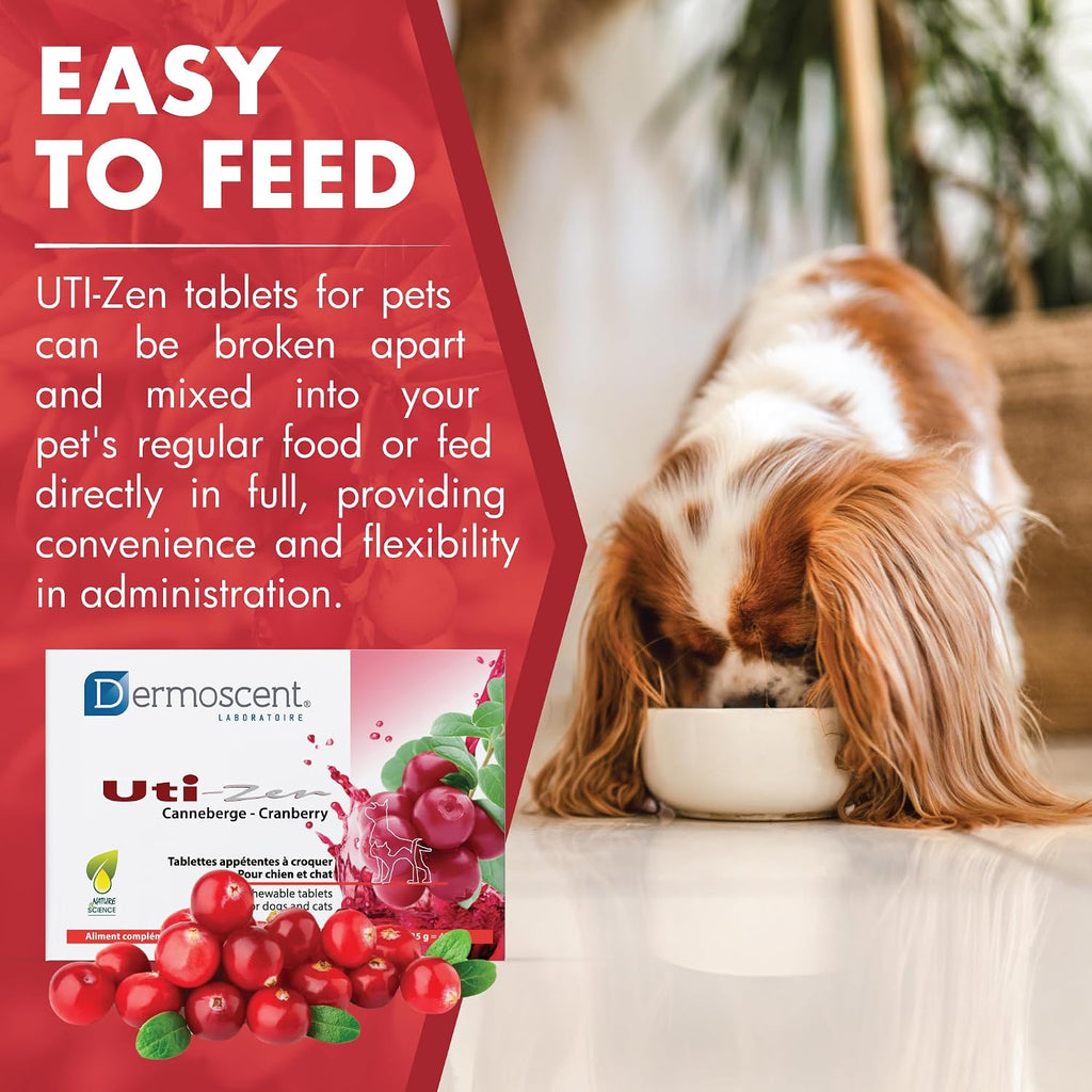 Dermoscent UTI-Zen Cranberry Comprimidos para Perros y Gatos - Suplemento Alimenticio para la Salud de la Vejiga, Riñones y Tracto Urinario - Sabor a Pollo - 30 Comprimidos