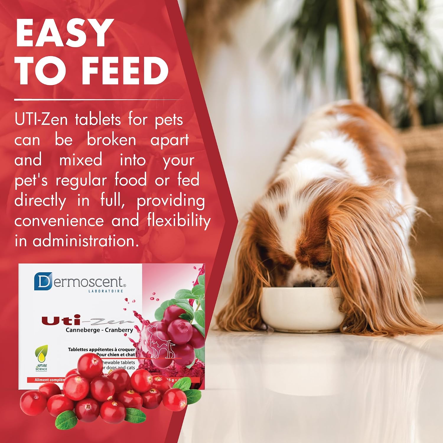 Dermoscent UTI-Zen Cranberry Comprimidos para Perros y Gatos - Suplemento Alimenticio para la Salud de la Vejiga, Riñones y Tracto Urinario - Sabor a Pollo - 30 Comprimidos