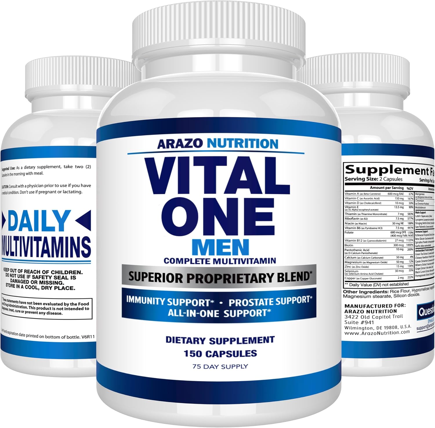 Arazo Nutrition Vital One Multivitamínico para Hombres - Complemento Alimenticio con Superalimentos - 150 Cápsulas Veganas