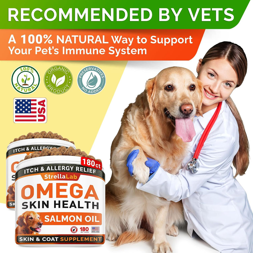 STRELLALAB Omega 3 para Perros - 360 Chews de Aceite de Salmón - Suplemento para Piel, Pelaje y Articulaciones