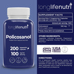 LongLifeNutri Policosanol 100mg - 200 Cápsulas Vegetarianas