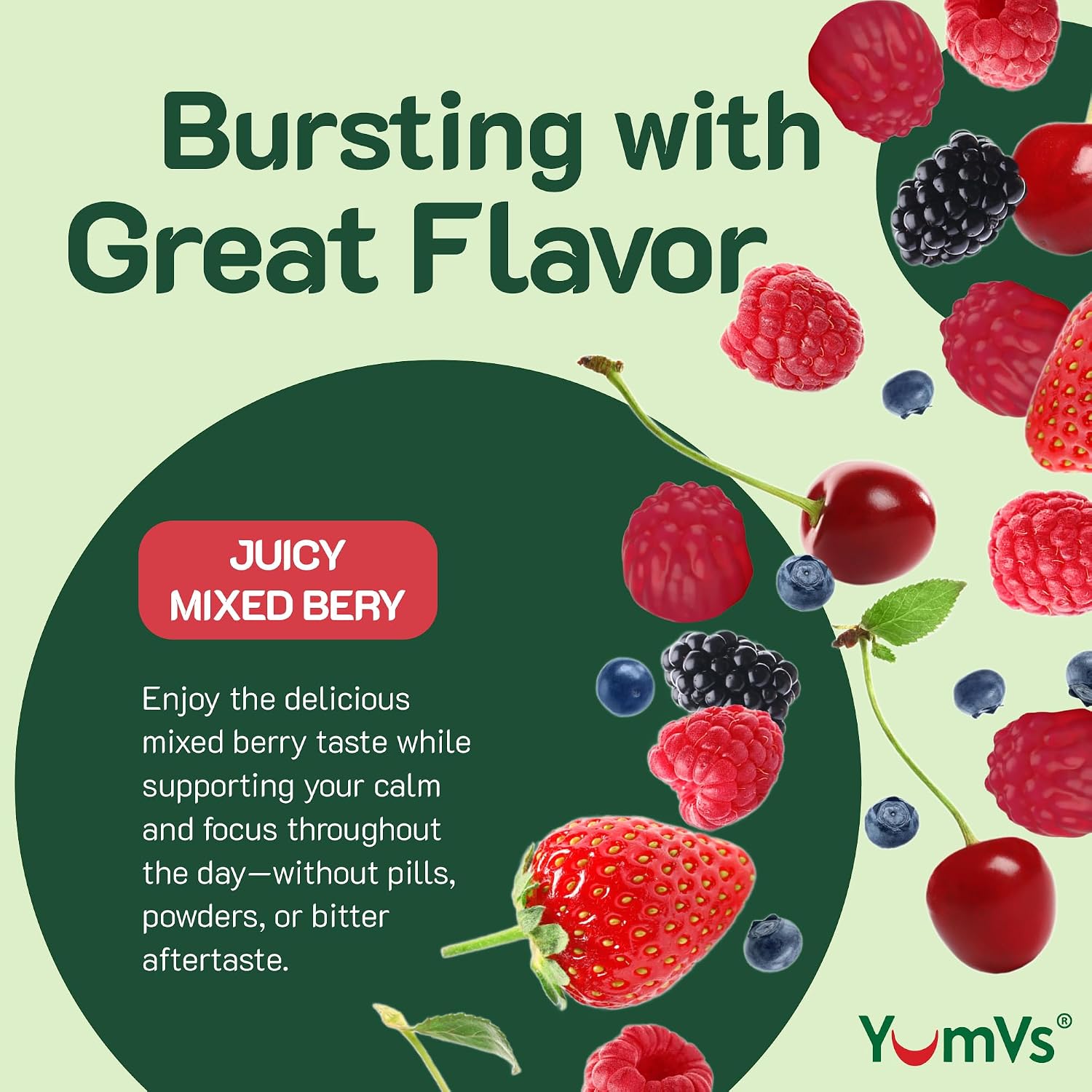 YumV's De-Stress Gummies con GABA, L-Teanina y Melisa - Sabor a Frutos del Bosque - Gominolas Calmantes para Adultos y Adolescentes - 42 unidades