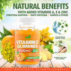 Vitamin C Gummies 1000mg – Multivitamínico masticable para adultos y niños con Zinc – Sabor naranja natural – Sin gluten, sin OGM, vegetariano – 60 gominolas