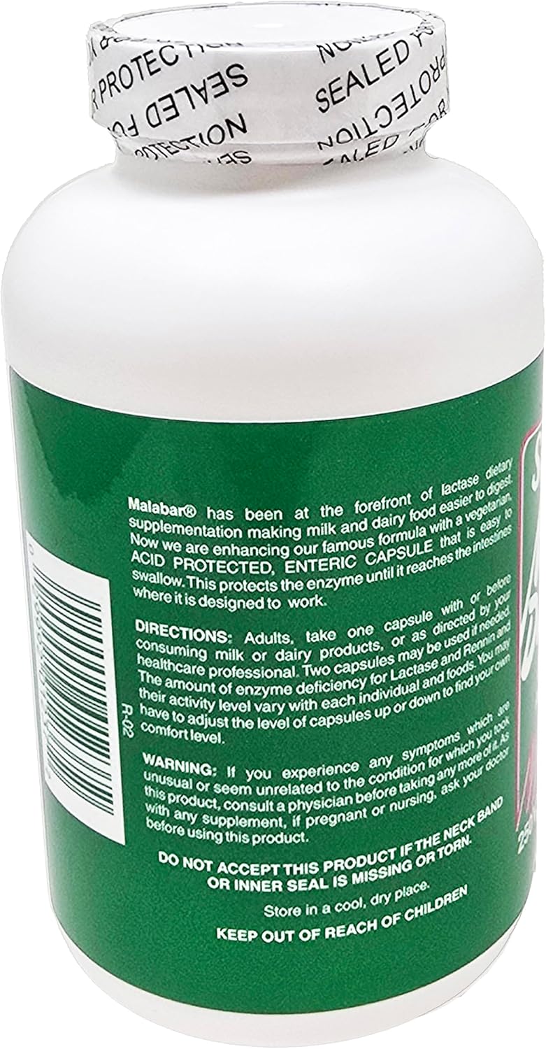 Malabar Super Milk Digestant - 250 Cápsulas - Digestión de Lácteos