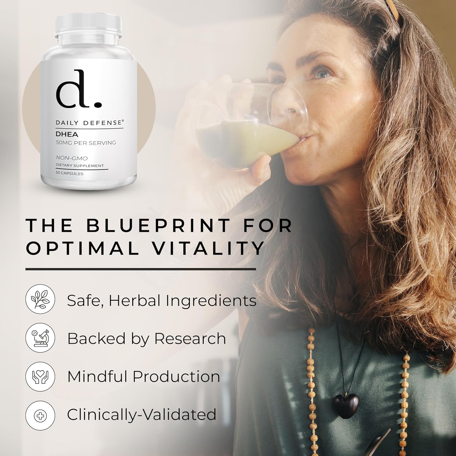 Daily Defense DHEA 50mg para Hombres y Mujeres – 50 Cápsulas
