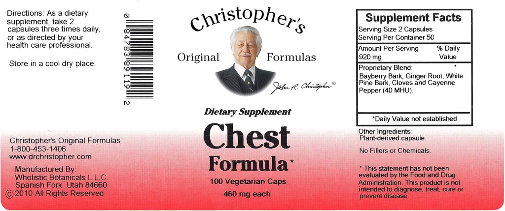 Christopher's Original Formulas Fórmula para el Pecho – 460 mg, 100 Cápsulas Vegetales