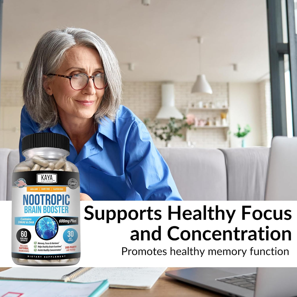Kaya Naturals - Nootropic Brain Booster - Apoyo para Memoria y Concentración - 60 Cápsulas