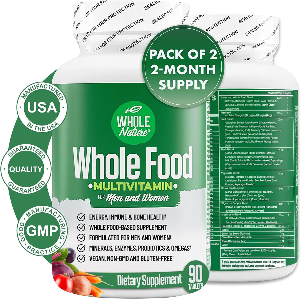 Whole Food Multivitamin for Men and Women - Complete Daily Superfood Vitamins Plus Minerals, Digestive Enzymes, Probiotics and Omegas
