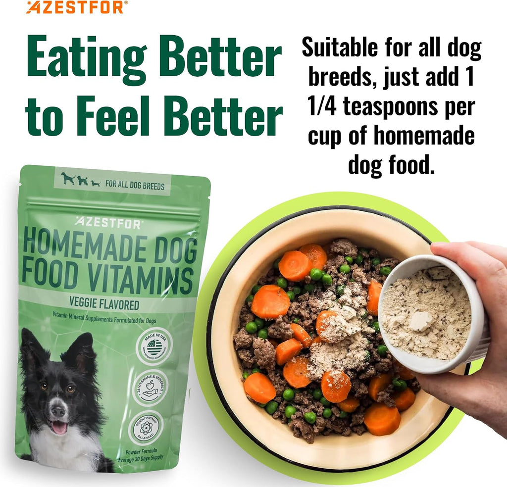 Polvo Pre-Mezcla de Vitaminas para Comida Casera de Perros – 24 Nutrientes Esenciales – Suplemento para Raw, BARF y Sin Granos – Todas las Razas y Edades – 16 oz Sabor Vegetal