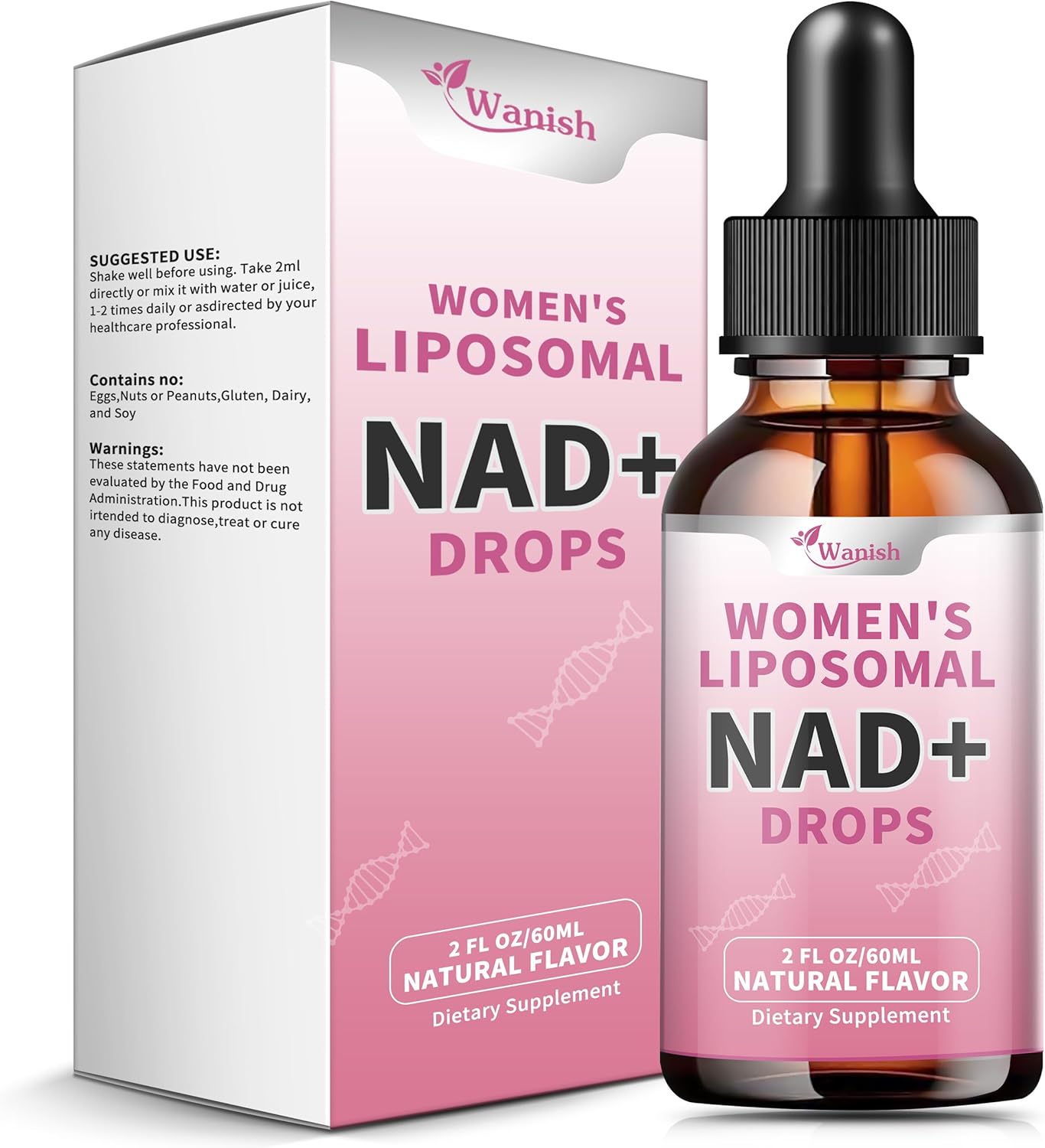 Wanish Liposomal NAD Líquido 500 mg para Mujeres - Nicotinamida, Vegano, Sin Azúcar, 60 ml