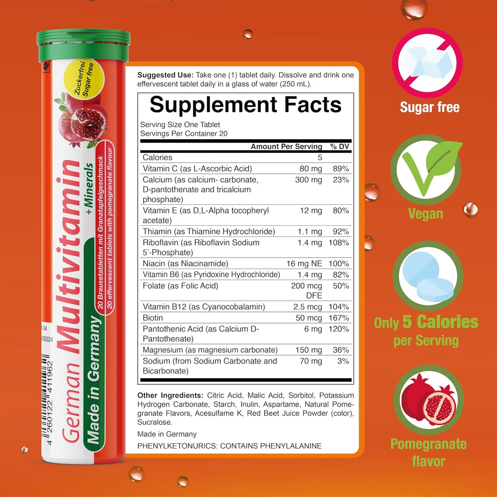 T&D Multivitamínico + Minerales en Comprimidos Efervescentes - Sabor Granada - 60 Servicios