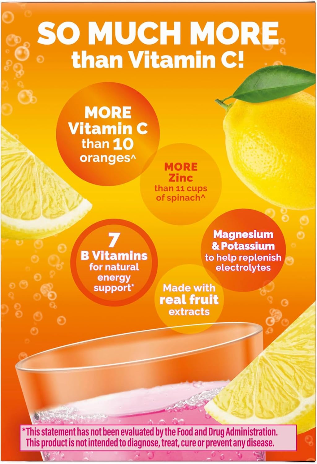 Emergen-C 1000 mg Vitamina C con Zinc y Vitaminas B - 30 sobres sabor Limonada Rosa