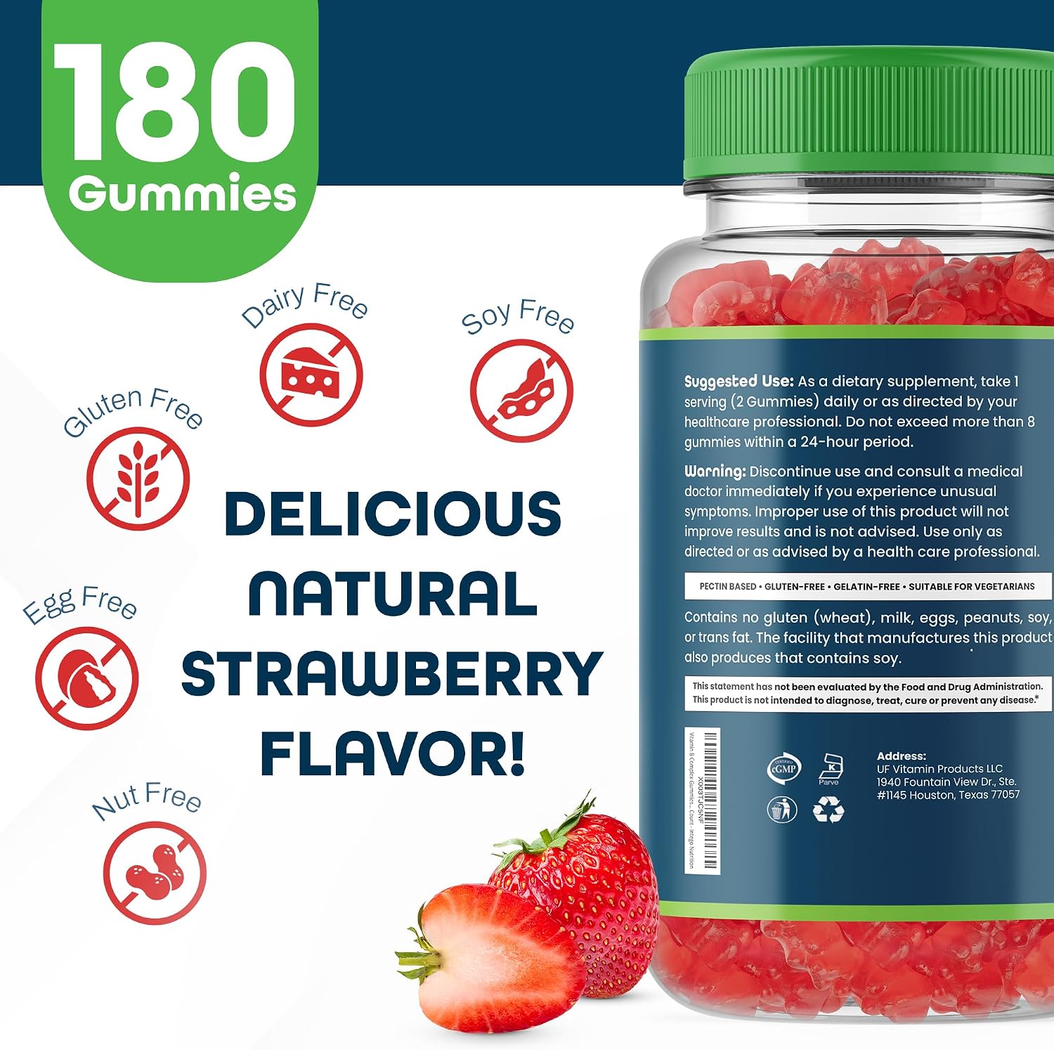 Complejo de Vitaminas B en Gominolas para Adultos, Sabor Fresa Natural, 180 Gomitas