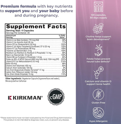Kirkman P2i Prenatal – Multivitamínico con Colina, 120 Cápsulas – Image 4