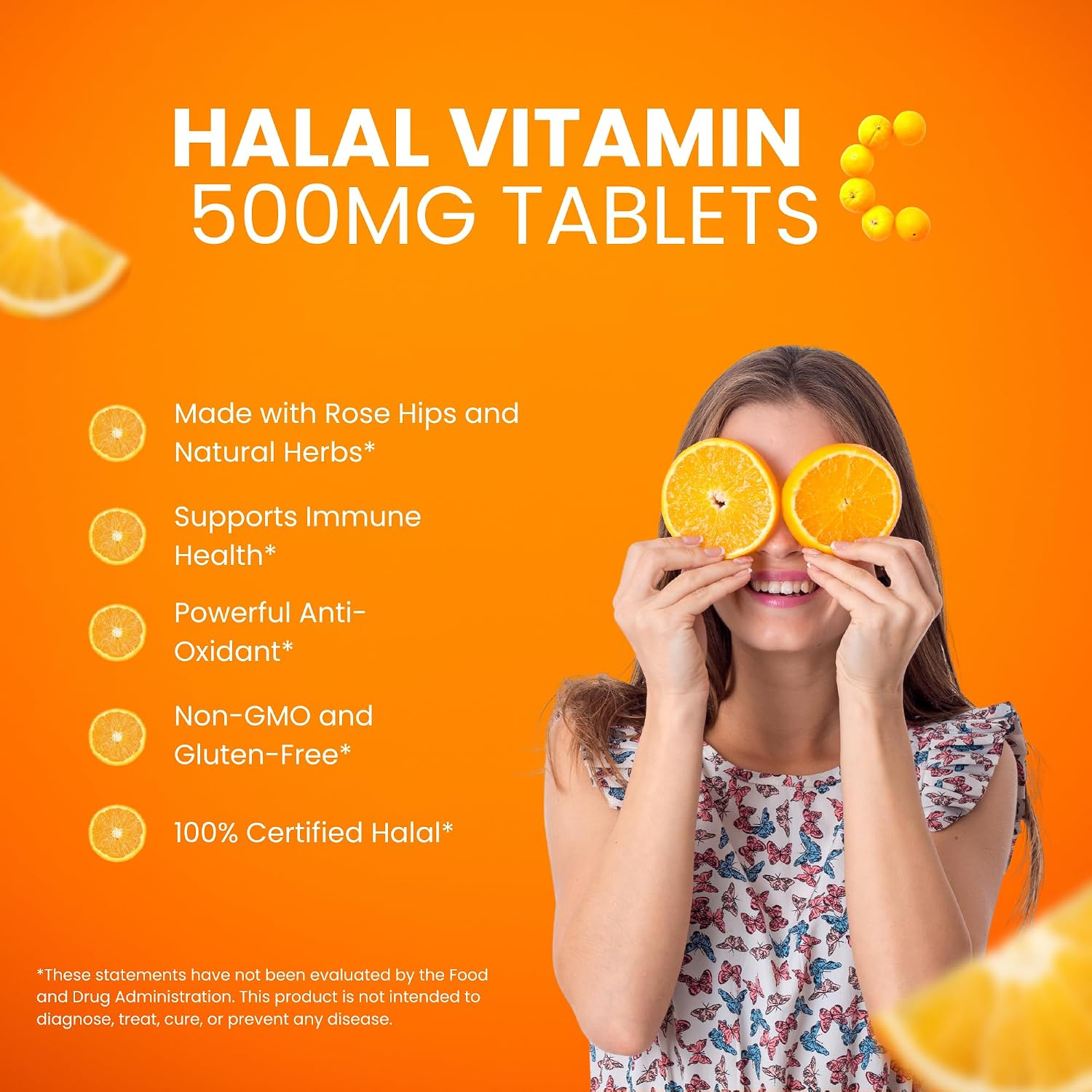 Zaytun Halal Vitamina C 500 mg con Escaramujo y Bioflavonoides - 60 Comprimidos Vegetarianos