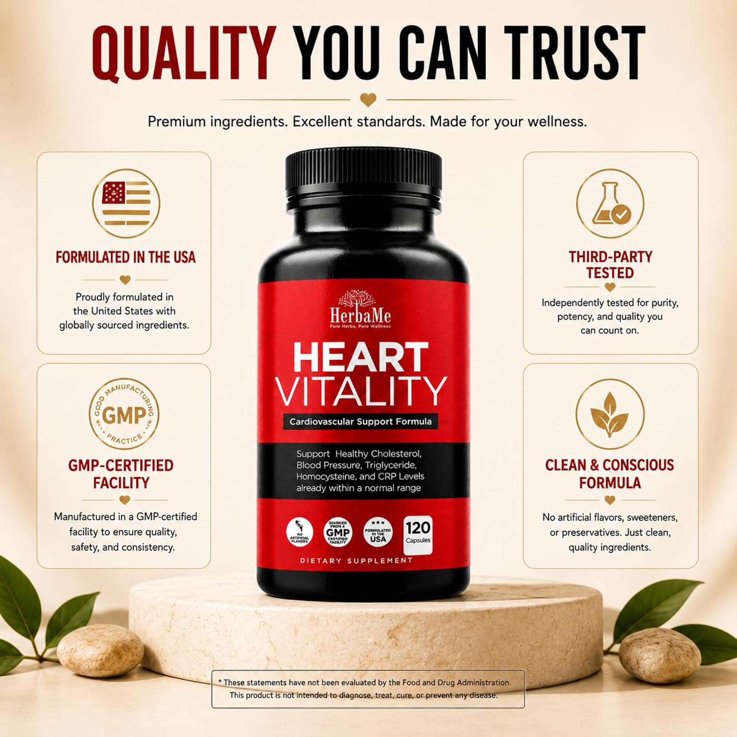 HerbaMe Heart Support – Suplemento para el Corazón con L-Arginina, Citrulina y CoQ10, 120 Cápsulas