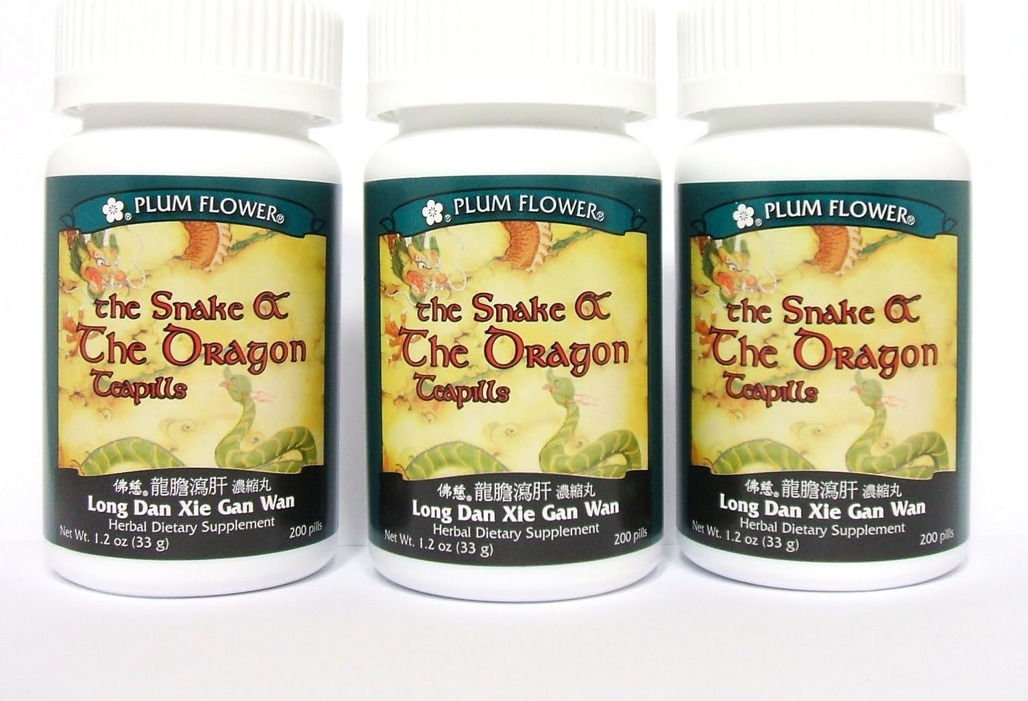 3 Paquetes de Teapills La Serpiente y el Dragón, Long Dan Xie Gan Wan, 3 x 200 Píldoras