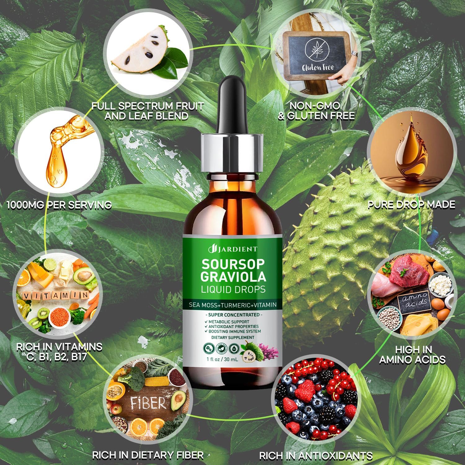 Extracto Líquido de Graviola (Soursop) Orgánico - Tintura de Soursop Bitters, 1 Fl Oz (Pack de 2)