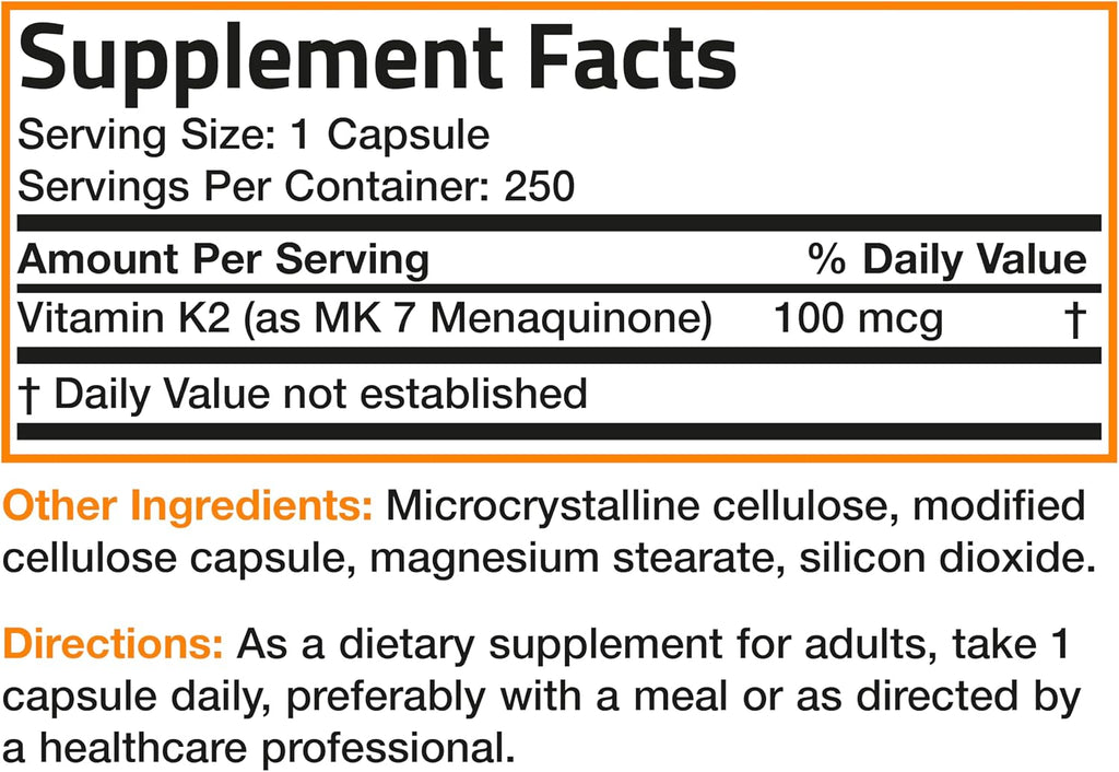 Bronson Vitamina K2 como MK-7 Menaquinona 100 mcg, 250 Cápsulas