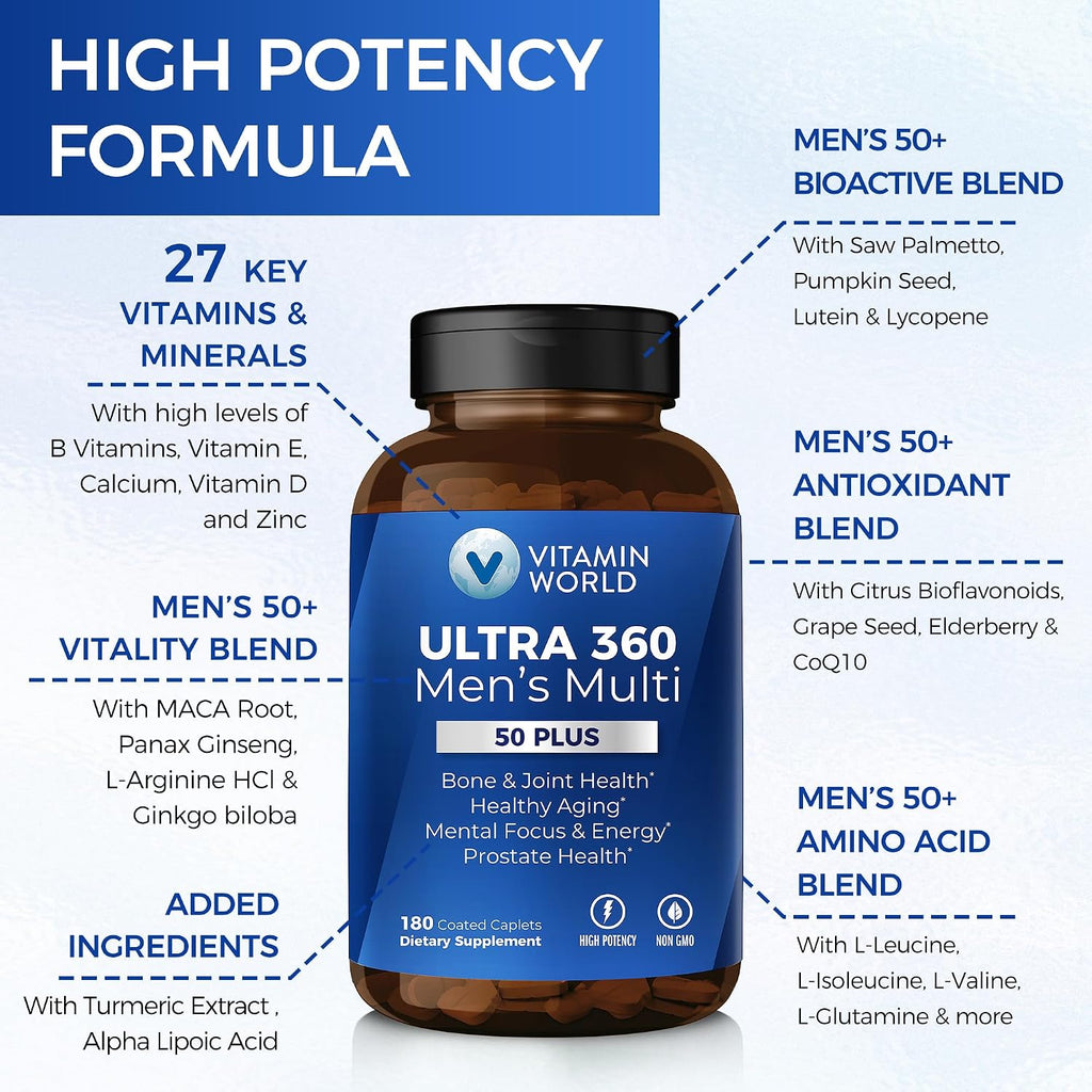 Vitamin World Ultra 360 Multivitamin for Men 50 Plus – 180 Caplets