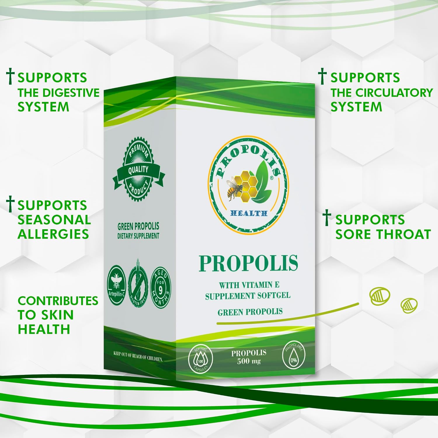 Propolis Health Cápsulas de Propóleo con Vitamina E 1000mg (100 Cápsulas)