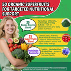 Super Greens Gummies - Complemento Diario de Superalimentos Verdes con Espirulina, Chlorella, Probióticos y Vitaminas, 120 Gominolas