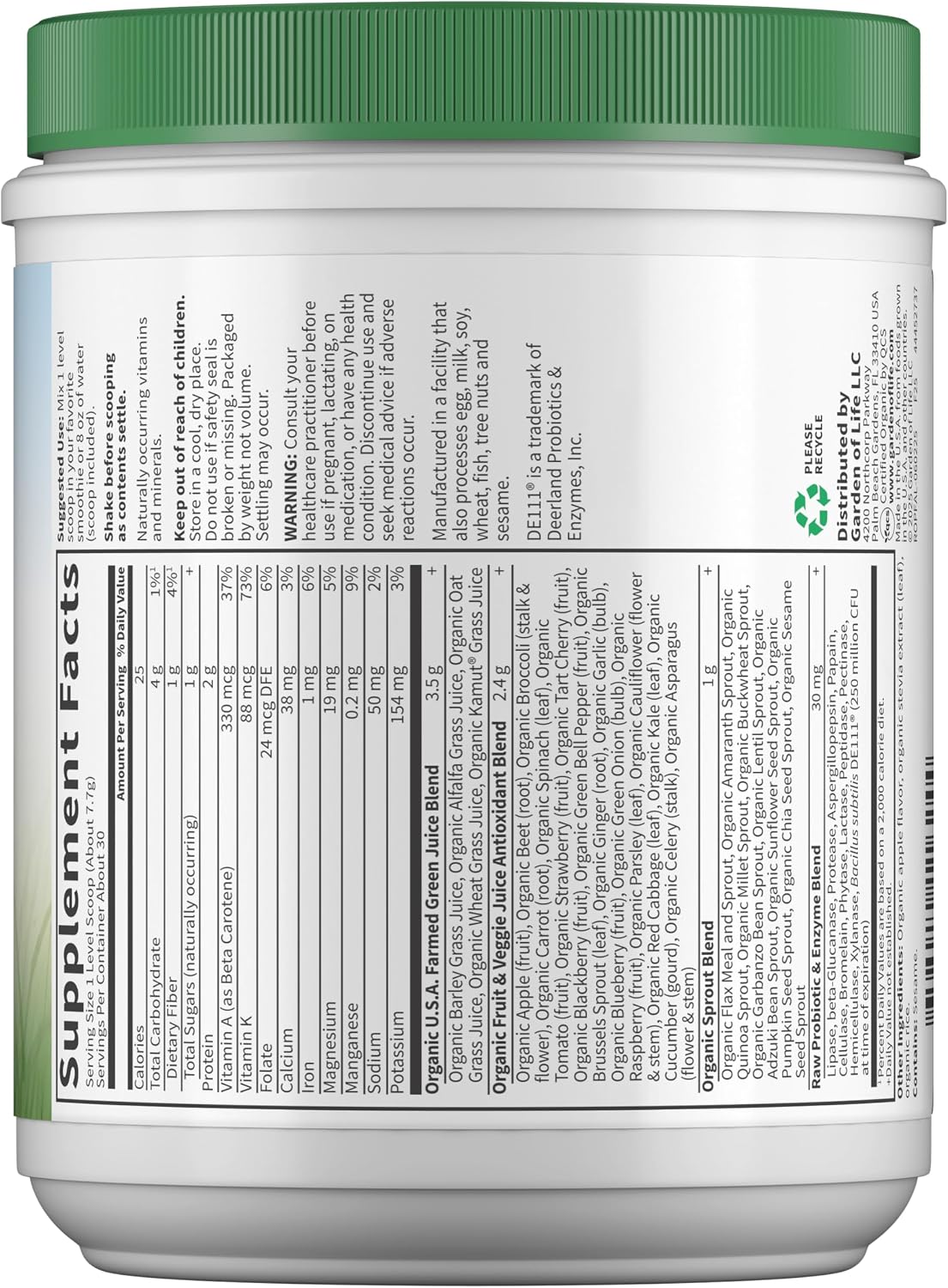 Garden of Life Raw Organic Perfect Food Alkalizer and Detoxifier, Sabor Limón Jengibre, 30 Raciones