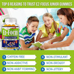 Ez-Focus Junior Vitaminas Cerebrales y Suplementos de Memoria para Niños y Adolescentes, Gominolas Masticables, 60 unidades
