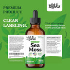 Wild & Organic Sea Moss Drops - Tintura multimineral de musgo irlandés y fucus - Vegano, sin alcohol ni azúcar - 118 ml