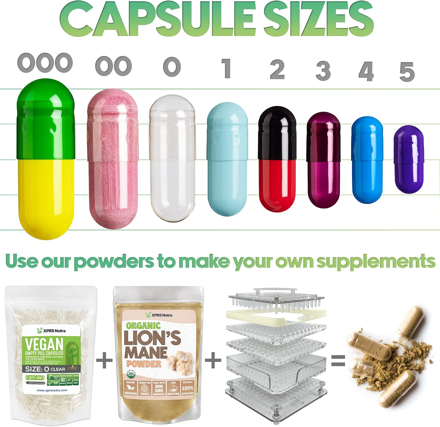 XPRS Nutra Cápsulas Vacías de Gelatina Tamaño 1 - 1000 Unidades - Cápsulas de Gelatina Bovina para Rellenar (Oro)