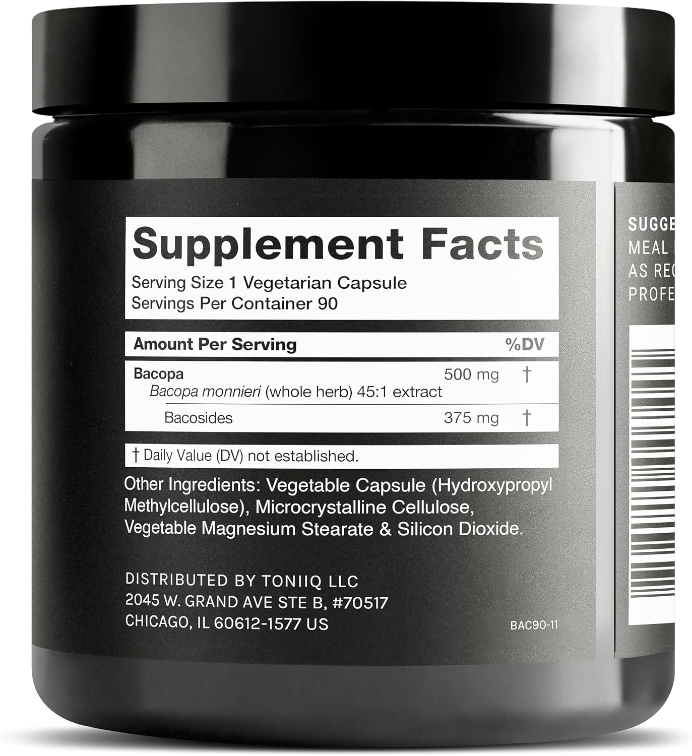 Toniiq Bacopa - Extracto de Bacopa Monnieri de Alta Potencia 45:1 con 75% Bacósidos - 90 Cápsulas