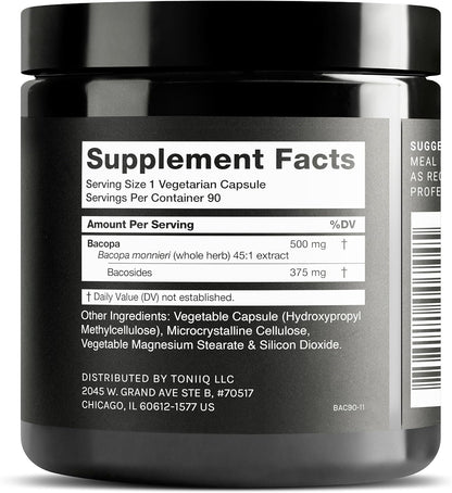Toniiq Bacopa - Extracto de Bacopa Monnieri de Alta Potencia 45:1 con 75% Bacósidos - 90 Cápsulas – Image 2