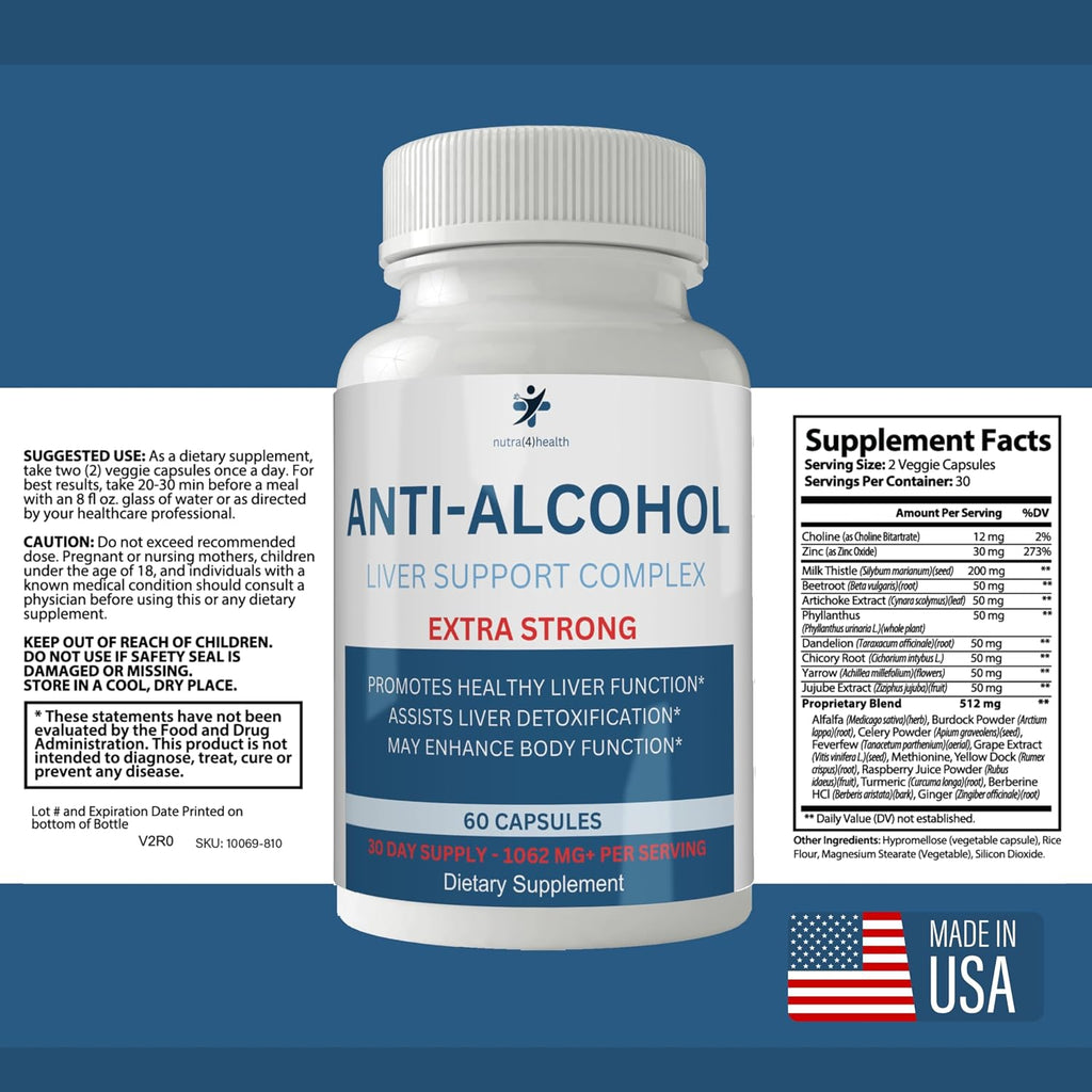 Suplemento Anti Alcohol Craving, Complejo Anti-Alcohol, 60 Cápsulas para Reducir Antojos