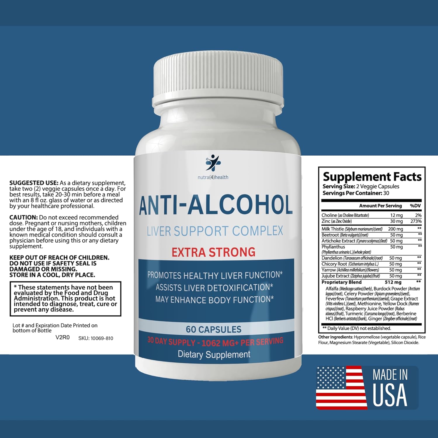 Suplemento Anti Alcohol Craving, Complejo Anti-Alcohol, 60 Cápsulas para Reducir Antojos